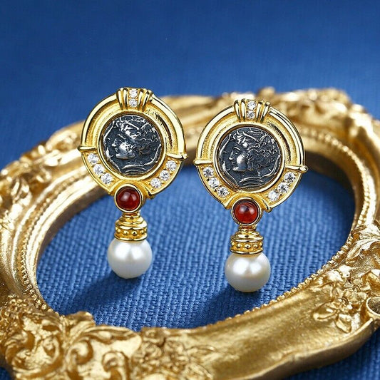 Boucles d'oreilles en pièces de monnaie grecques Arethusa E1079