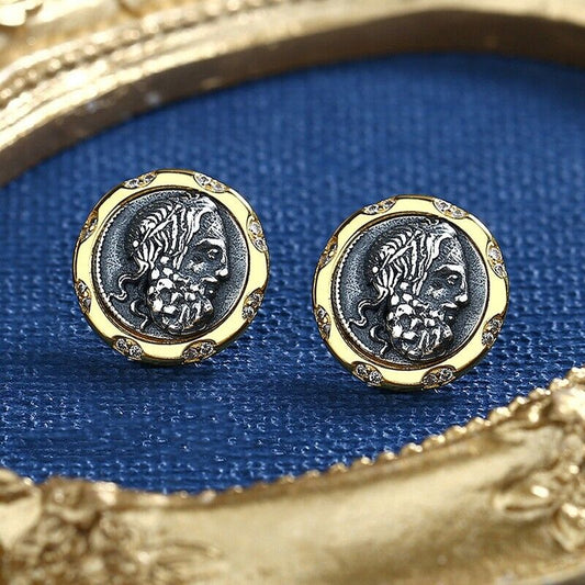 Boucles d'oreilles en pièces de monnaie grecques Poséidon E1070