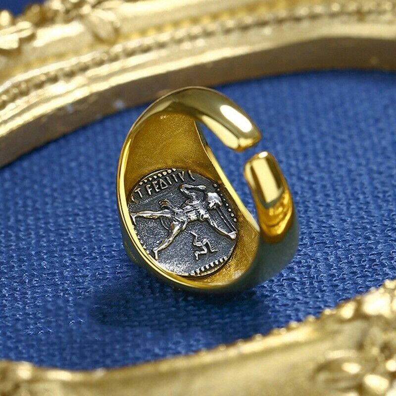 Bague de réplique de pièce de monnaie grecque de lutteur pamphylien R1066