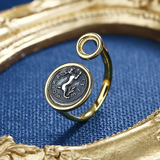 Bague pièce de monnaie lapin sicilien R1049