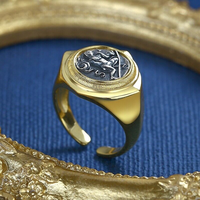 Bague de réplique de pièce de monnaie grecque Hercules R1040