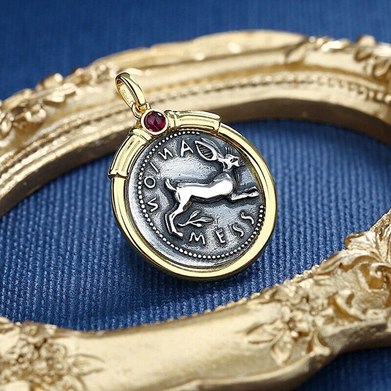 Pendentif pièce de monnaie grecque lapin de Sicile N1000