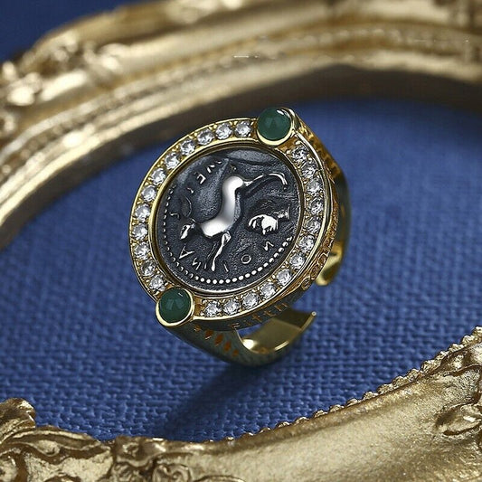 Bague de pièce de monnaie grecque Moïse Lapin R1023