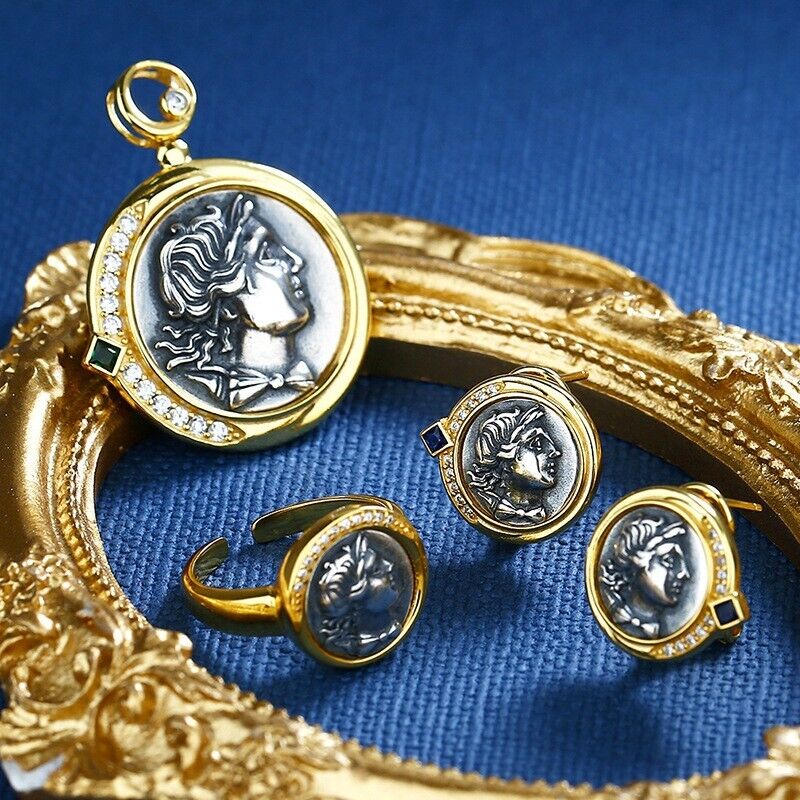 Bague réplique de pièce de monnaie grecque Artemis R1061