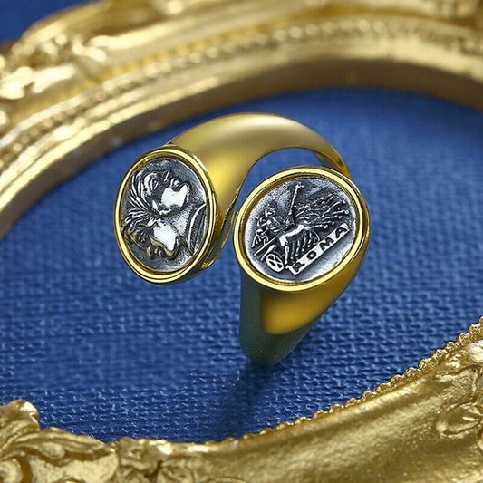 Bague pièce de monnaie romaine Janus R1028