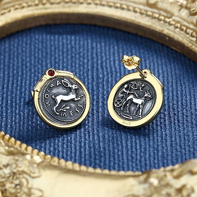 Boucles d'oreilles en forme de lapin sicilien et pièce de monnaie grecque E1002