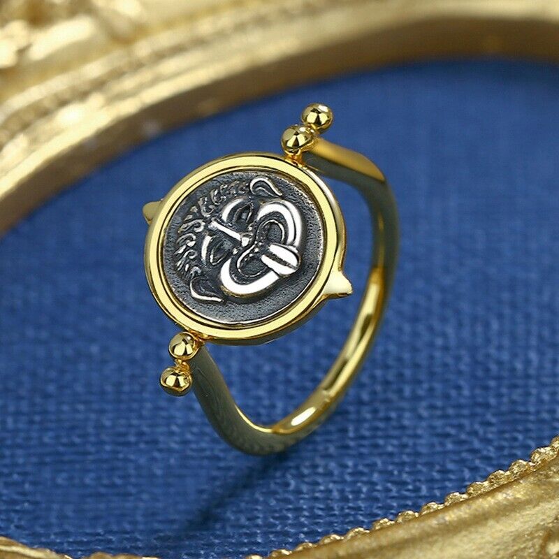 Bague pièce de monnaie ancienne rotative Medusa R1070