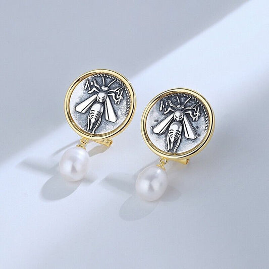 Boucles d'oreilles en pièces de monnaie grecques Ephesus Bee E1039