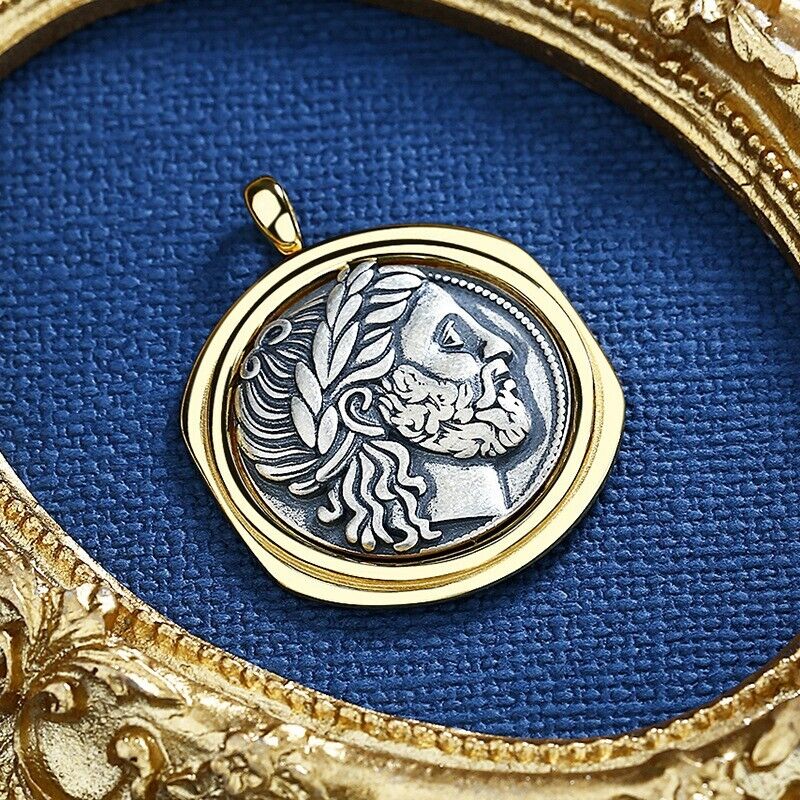 Pendentif réplique de pièce de monnaie grecque Zeus N1014