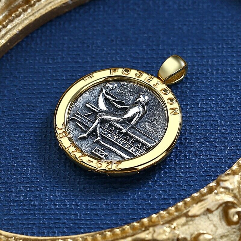Pendentif pièce de monnaie grecque Poséidon N1026