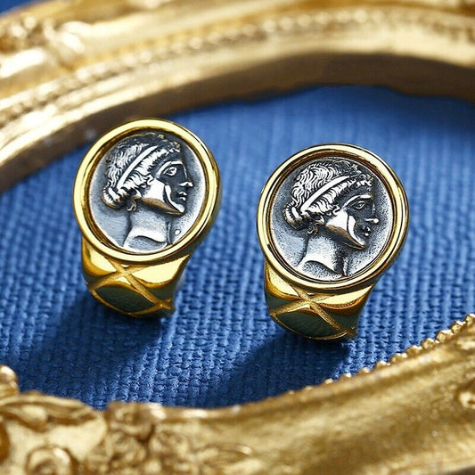 Boucles d'oreilles femme guerrière pièce de monnaie grecque E1042