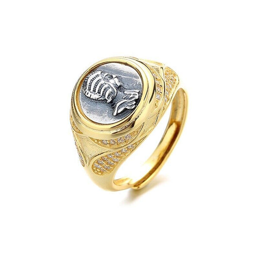 Bague CZ avec pièce de monnaie romaine antique R1046