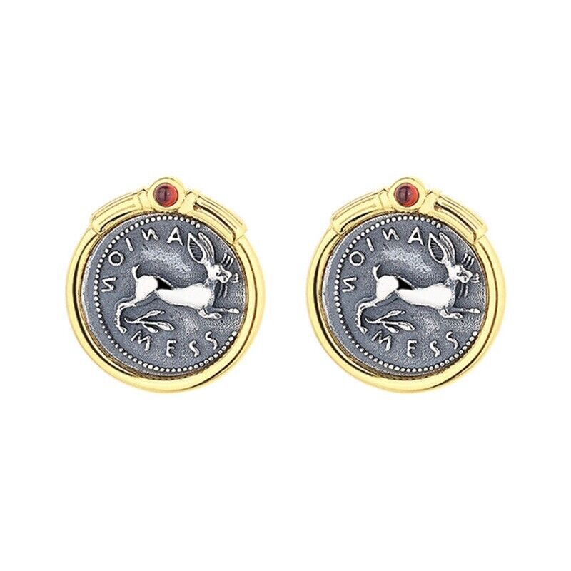 Boucles d'oreilles en forme de lapin sicilien et pièce de monnaie grecque E1002