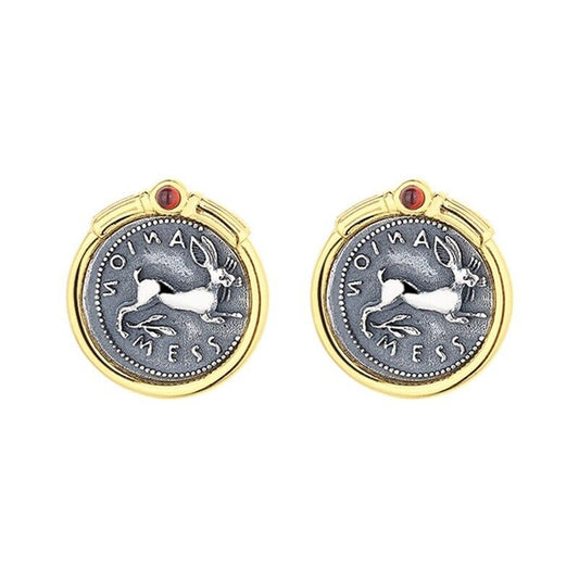 Boucles d'oreilles en forme de lapin sicilien et pièce de monnaie grecque E1002
