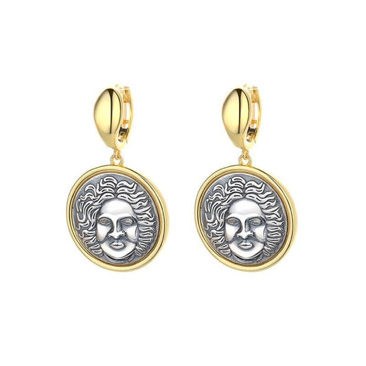 Boucles d'oreilles en pièces de monnaie grecques souriantes Apollo E1035