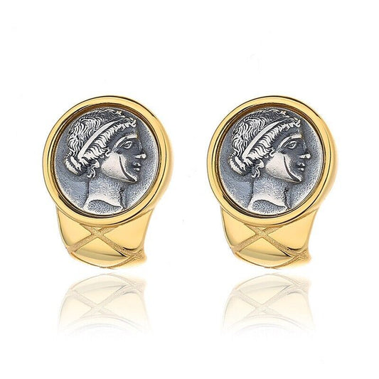 Boucles d'oreilles femme guerrière pièce de monnaie grecque E1042