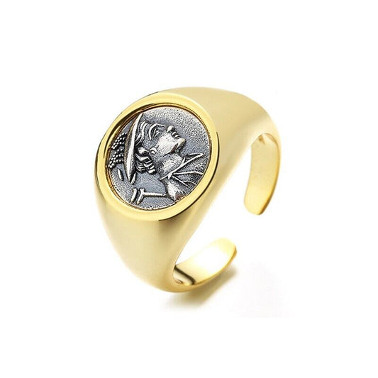 Bague de réplique de pièce de monnaie romaine Hermès grecque R1033