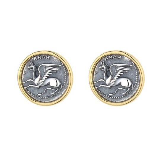 Boucles d'oreilles en pièces de monnaie grecques Gryphon Dolphin E1044
