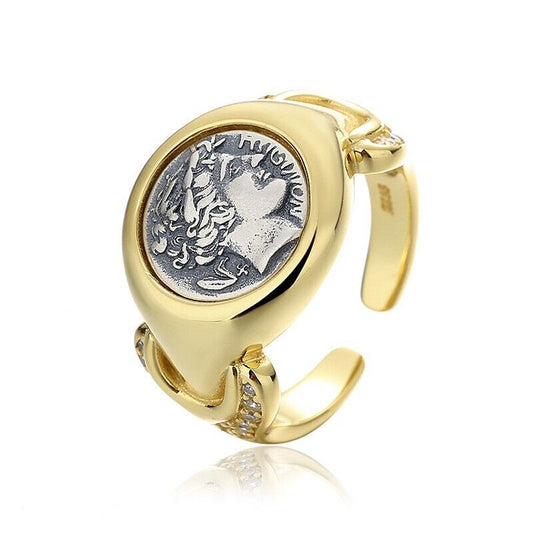 Bague de réplique de pièce de monnaie romaine Apollon grecque R1017