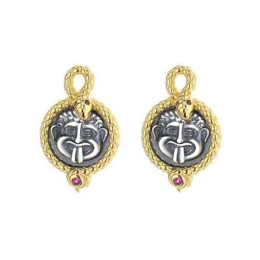 Boucles d'oreilles en pièces de monnaie grecques Medusa Snake E1064