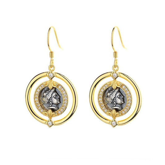 Boucles d'oreilles en pièces de monnaie grecques Héra E1037