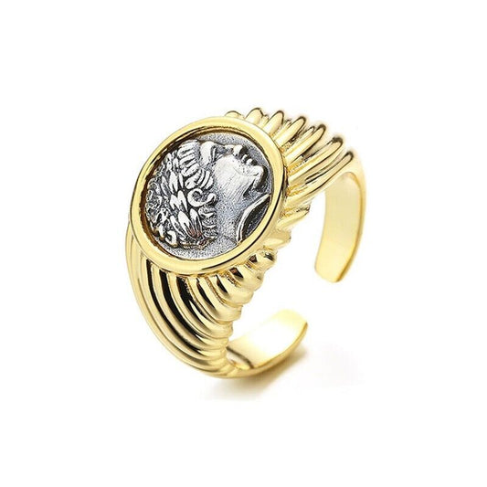 Bague de pièce de monnaie ancienne à motifs épais Apollo R1073