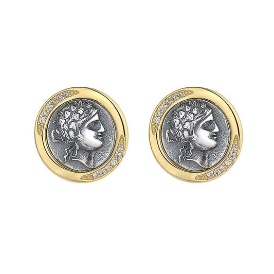 Boucles d'oreilles en pièces de monnaie grecques Dionysos E1065