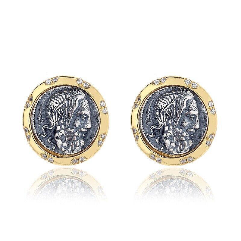 Boucles d'oreilles en pièces de monnaie grecques Poséidon E1070