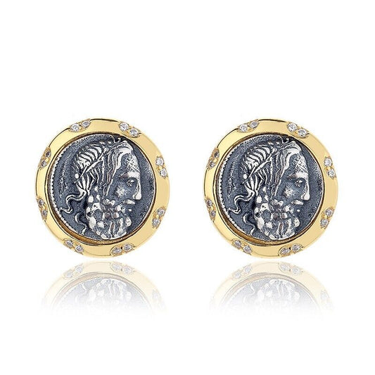 Boucles d'oreilles en pièces de monnaie grecques Poséidon E1070