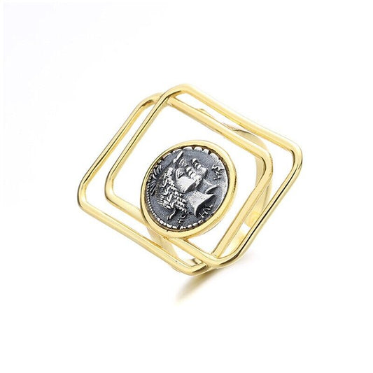 Anneau de pièce de monnaie romain filaire double carré R1067
