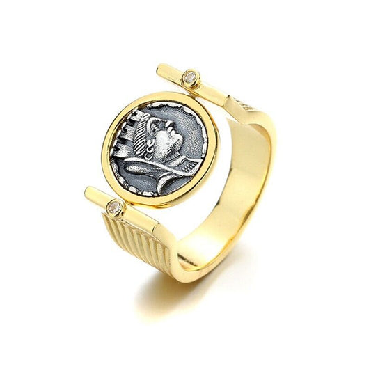 Richesse Tyche Réplique Bague de pièce de monnaie grecque R1041