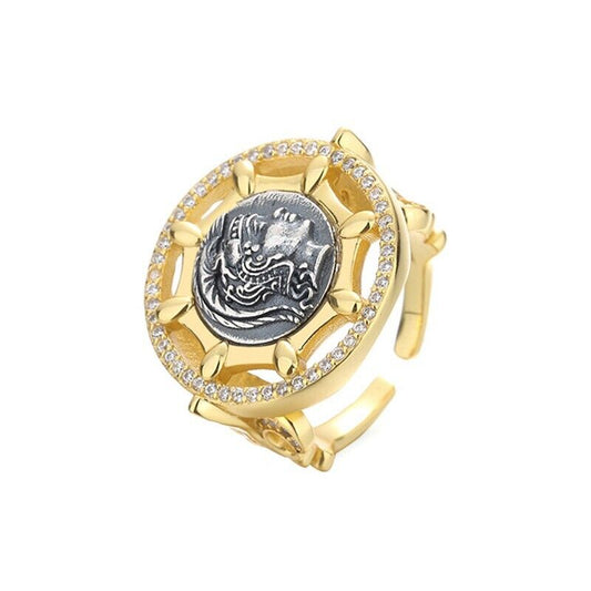 Bague de pièce de monnaie grecque Athéna étoilée R1072