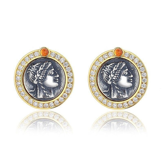 Boucles d'oreilles en pièces de monnaie grecques Apollo E1013