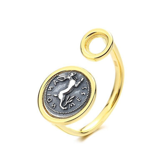 Bague pièce de monnaie lapin sicilien R1049