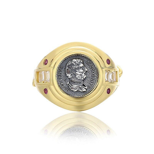 Bague de réplique de pièce de monnaie romaine d'Hadrien R1015