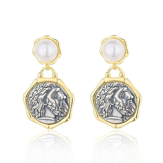 Boucles d'oreilles pièce de monnaie grecque Zeus E1021B