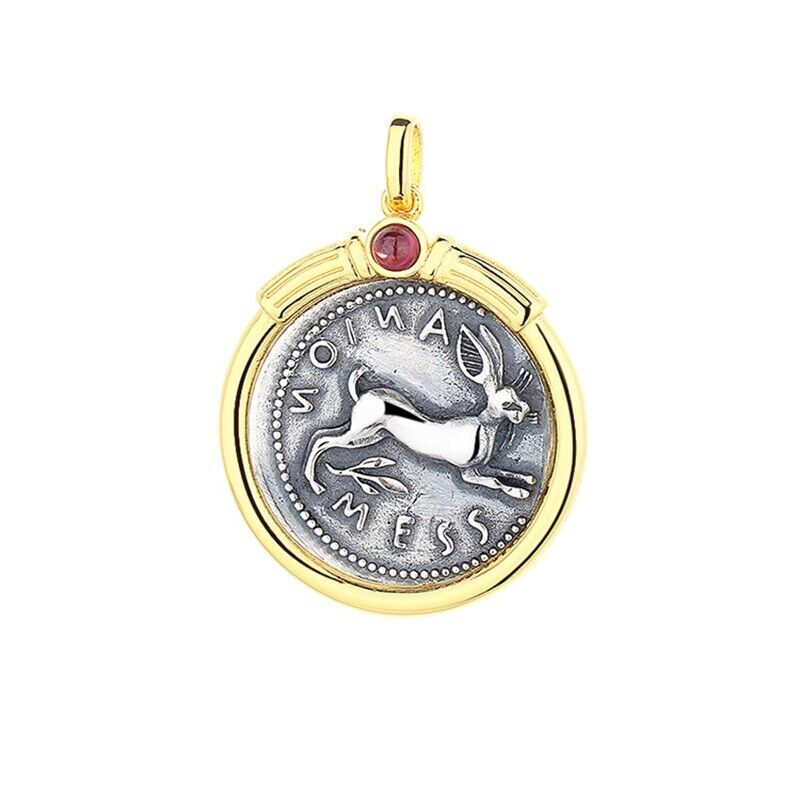 Pendentif pièce de monnaie grecque lapin de Sicile N1000