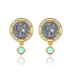 Boucles d'oreilles en agate de Diane, pièce de monnaie romaine, E1019