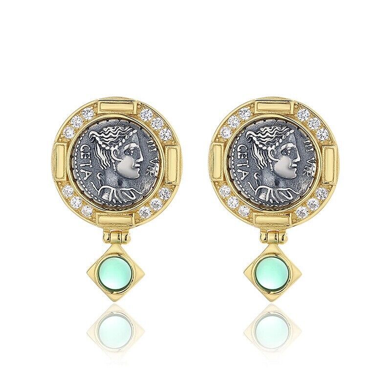 Boucles d'oreilles en agate de Diane, pièce de monnaie romaine, E1019