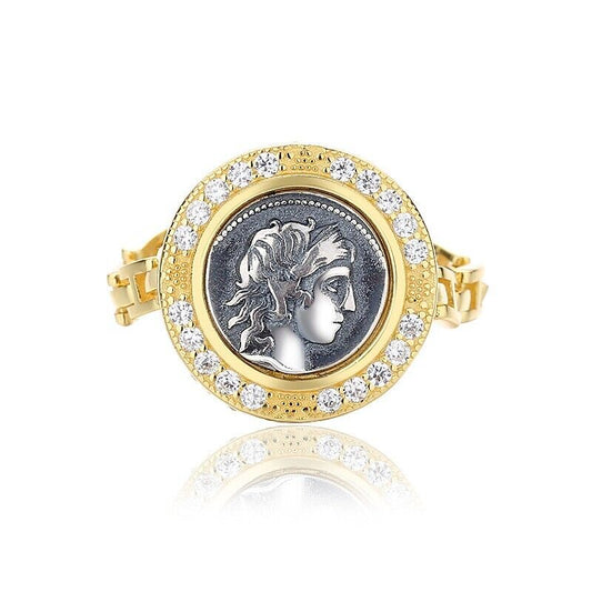 Bague réplique de pièce de monnaie romaine Apollo R1013