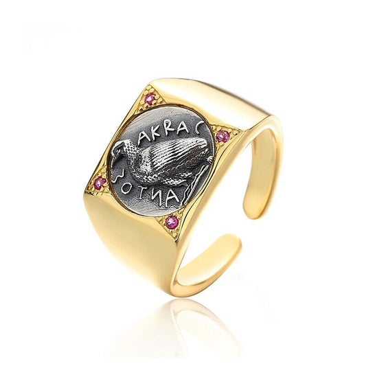 Bague de pièce de monnaie grecque, crabe sicilien, aigle de mer, R1077