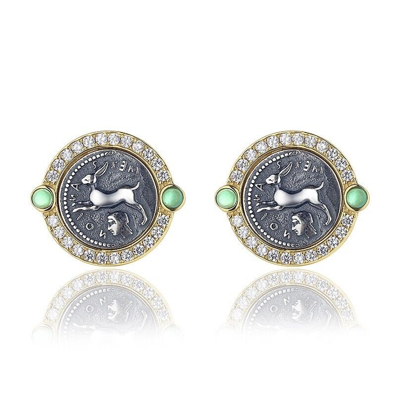 Boucles d’oreilles en pièces de monnaie grecques Moïse Lapin E1024