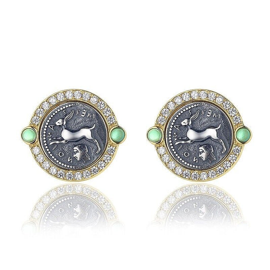 Boucles d’oreilles en pièces de monnaie grecques Moïse Lapin E1024