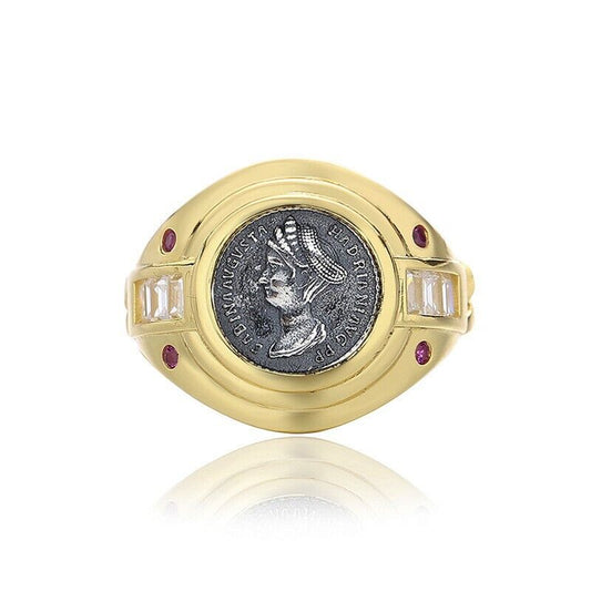 Bague à chaîne épaisse avec pièce de monnaie romaine Sabina R1045