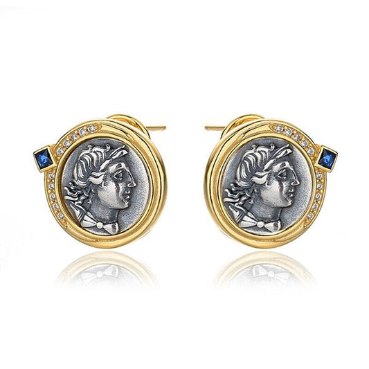 Boucles d'oreilles en pièces de monnaie grecques Artemis E1041