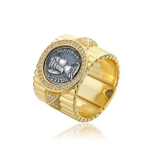 Julia Domna - Bague large avec pièce de monnaie romaine R1002