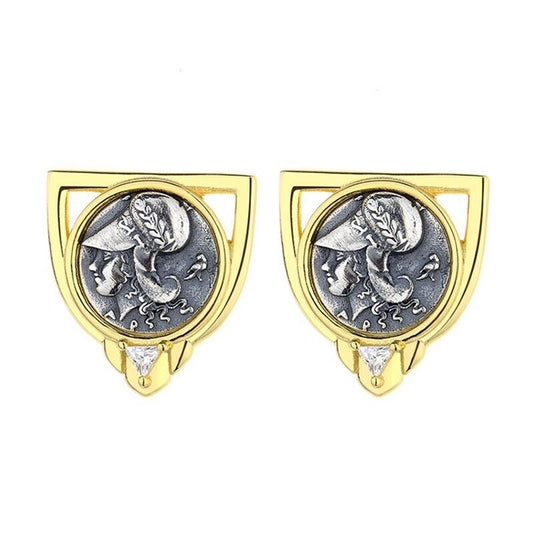 Boucles d'oreilles en pièces de monnaie grecques Athena Shield E1075