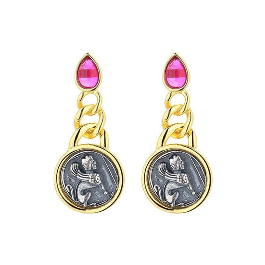Boucles d'oreilles en pièces de monnaie grecques Sphinx E1031