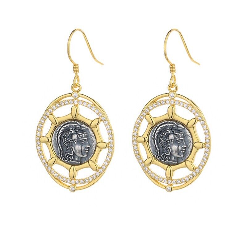 Boucles d'oreilles en pièces de monnaie grecques Athéna E1033