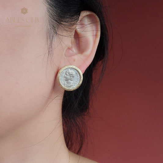 Boucles d’oreilles médaillon déesse byzantine